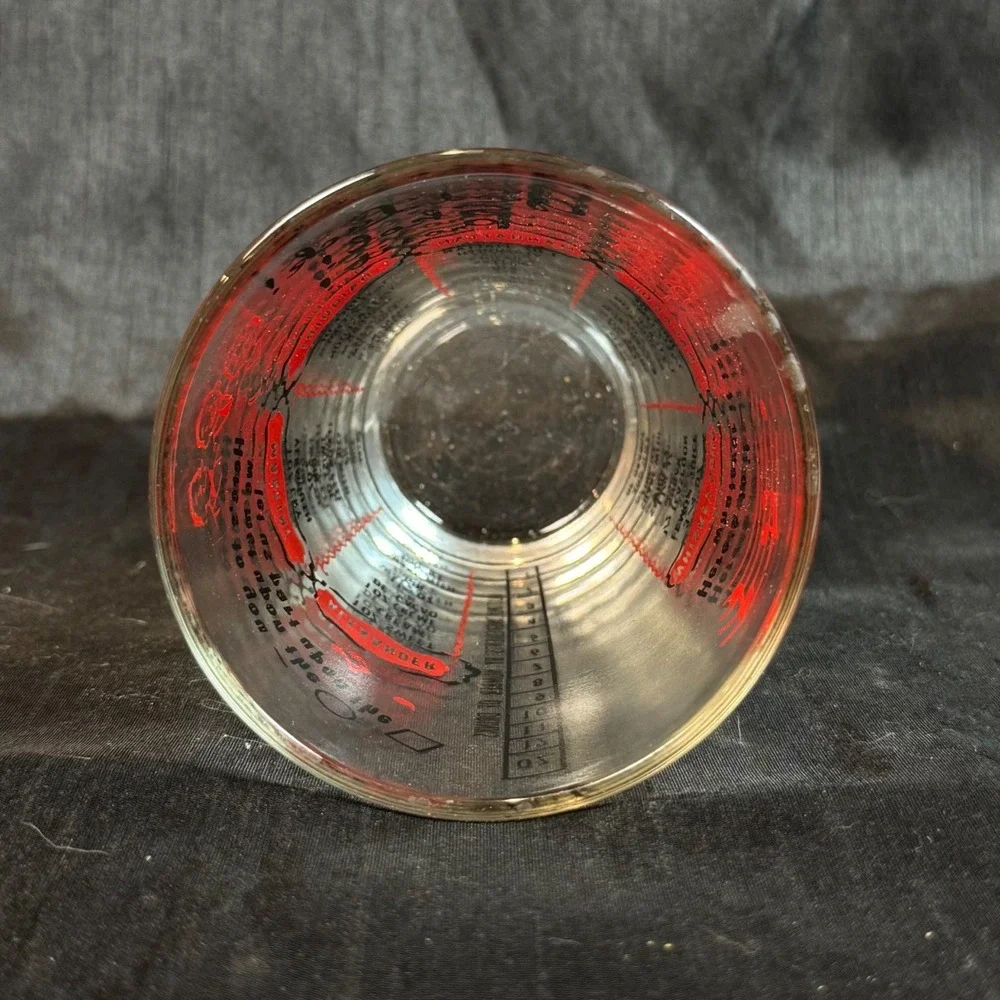 Vintage Federal Glass Cocktail Recipe Mixing Glass Red Black Mid Century 12oz